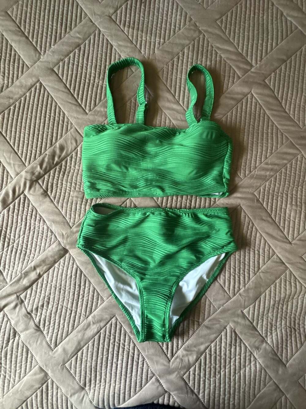Talisea High Waisted Bandeau Bikini Set Ribbed Strapless Two Piece Swimsuit Gree